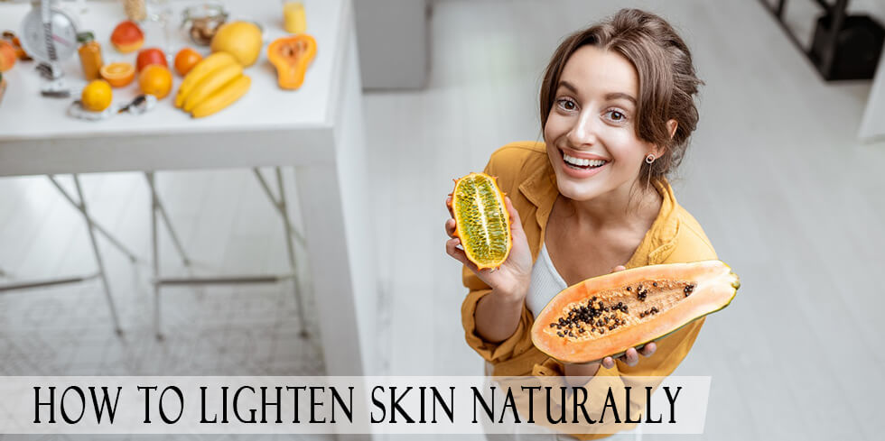 Woman with fruits at home for her skincare